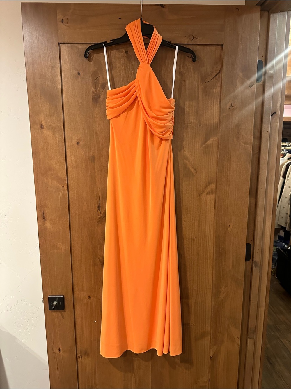 Halston Sunset Orange Twist Halter Maxi Dress